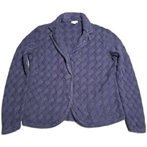 Talbots Basketweave Knit Blazer Cardigan Women's Size M Navy Notched Two Button